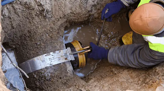 Technician performing underground drainage repair for foundation protection and gutter systems in Nashua, NH